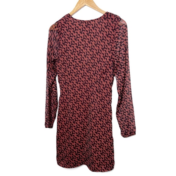 NWT A New Day Women's Ruched V Neck Long Sleeve Geometric Print Mini Dress - Picture 9 of 16